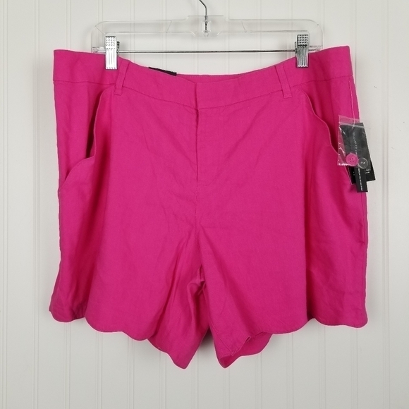 INC NWT Shorts Linen Blend Scallop Hem Regular Fit Women's Size 16 Intense Pink - Picture 7 of 12